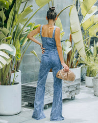 Strap Tube Top Wide-leg Denim Jumpsuit Bell-bottomed Pants