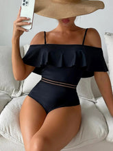 Black Rhinestone Patchwork Unique Cold Shoulder Tankini