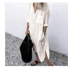 Cotton and Linen Shirt Dress Casual Loose Maxi Dresses
