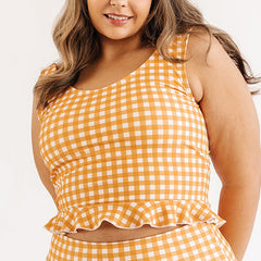 Checked & Floral Print Stunning Ruffle Tankini