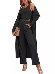 Casual Two Piece Set Sleeveless Jumpsuit and Cardigan Set