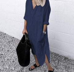 Cotton and Linen Shirt Dress Casual Loose Maxi Dresses