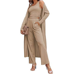 Casual Two Piece Set Sleeveless Jumpsuit and Cardigan Set