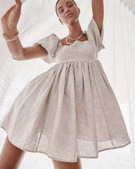 Square Collar Lantern Bubbles Sleeve Skater Party Mini Dresses