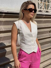 Sleeveless Button Down V Neck Crop Top Summer Vest Waistcoat