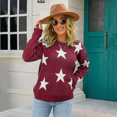 Star Pattern Round Neck Hole Sweater