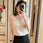 Zeagoo Womens Silk Satin Tank Tops V Neck Sleeveless Camisole Cami Spaghetti Straps Blouse Summer Loose Racerback Shirt (Us Only)