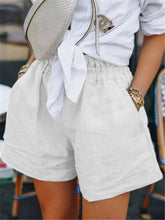 Elastic Waist Cotton Linen Wide Leg Shorts with Pocket