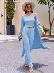 Casual Two Piece Set Sleeveless Jumpsuit and Cardigan Set