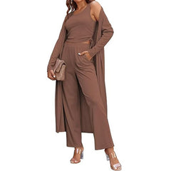 Casual Two Piece Set Sleeveless Jumpsuit and Cardigan Set