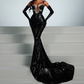 Pearl Sweeetheart Neck Rhinestone Sequins Maxi Dress