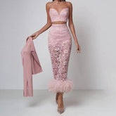 Zola Floral Embroidered Lace Crochet Top and Skirt Set