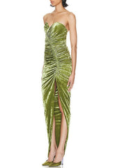 Stephanie Strapless Ruched Maxi Velvet Dress