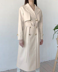 Splicing Lapel Lace-up Belt Windbreaker Coat