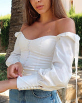 Square Collar Puff Sleeve Backless Single-breasted Shirts