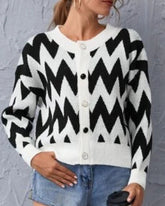 Striped Knit Single-breasted Geometry Sweaters Cardigans