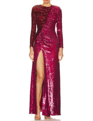 Patsy Sequined Gown High Slit Maxi Dress