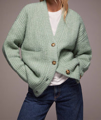 V-neck Single-breasted Knit Oversize Cardigans