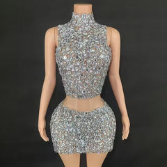 Zadie Sparkly Crystals Top Backless Skirt Set