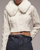 Thick Fur Pile Fleece Collar Knit Splicing Single-breasted Outerwear