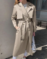 Splicing Lapel Lace-up Belt Windbreaker Coat