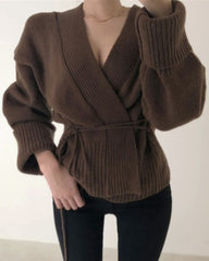 V-neck Lace-up Pit Striped Splicing Sweaters