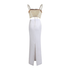 Abby Beaded Pearl Crop Top with White Silk Skirt