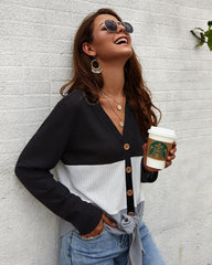 Women's Casual V-neck Single-Breasted Cardigan Sweater