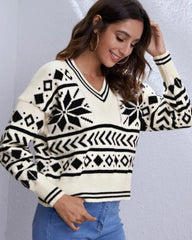 V-neck Knit Argyle Pattern Vintage Sweaters