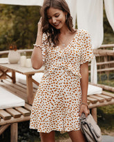 V-neck Printed Floral Jumpsuit Lotus Sleeve Rompers
