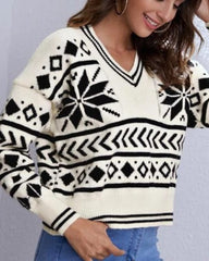 V-neck Knit Argyle Pattern Vintage Sweaters