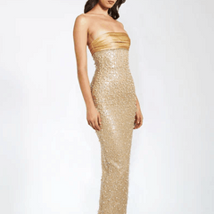 Jocelynn Sequined Pearl Tube Maxi Dress