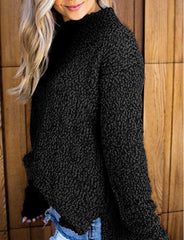 Women's Round Neck Long Sleeve Side Split Sweater