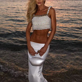 Abby Beaded Pearl Crop Top with White Silk Skirt