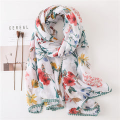 Tassel Printed Leaf Flowers Flamingo Scarf Ethnic Shawl for Women Ladies Girls