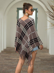 Tassel Fringed Pullover V-neck Diagonal Stripes Sweater Cloak Shawl Cape