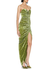 Stephanie Strapless Ruched Maxi Velvet Dress