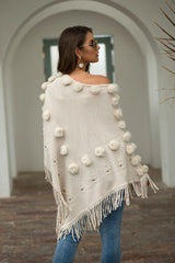 Tassel Fringed Pullover Bead Pompom Collar Sweater Cloak Shawl Cape