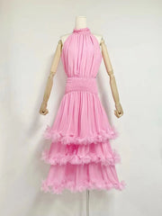 Meadow Halter Neck Ruffle Tiered Evening Gown