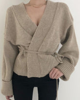 V-neck Lace-up Pit Striped Splicing Sweaters