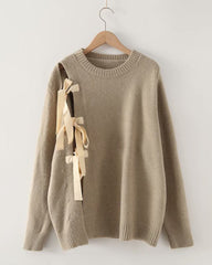 Split Bow-knot Lace-up Knit Sweater