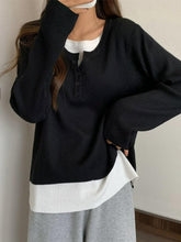 Contrast Color Fake Two Piece Long Sleeve Knit