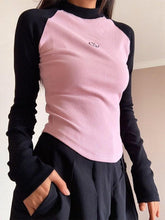 Contrast Color Raglan Slim Knit