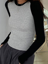 Contrast Color Raglan Slim Long Sleeve Knit