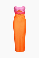 Contrast Twisted Front Midi Dress