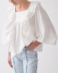 Square Collar Ruffled Lantern Sleeve Shirts Blouses