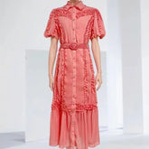 Elvi Single Breasted Belt Splice Chiffon Maxi Dress