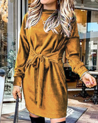 Velvet Casual Round Neck Bodycon Party Mini Dresses