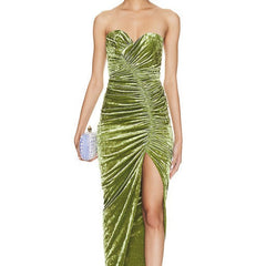 Stephanie Strapless Ruched Maxi Velvet Dress