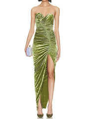 Stephanie Strapless Ruched Maxi Velvet Dress
